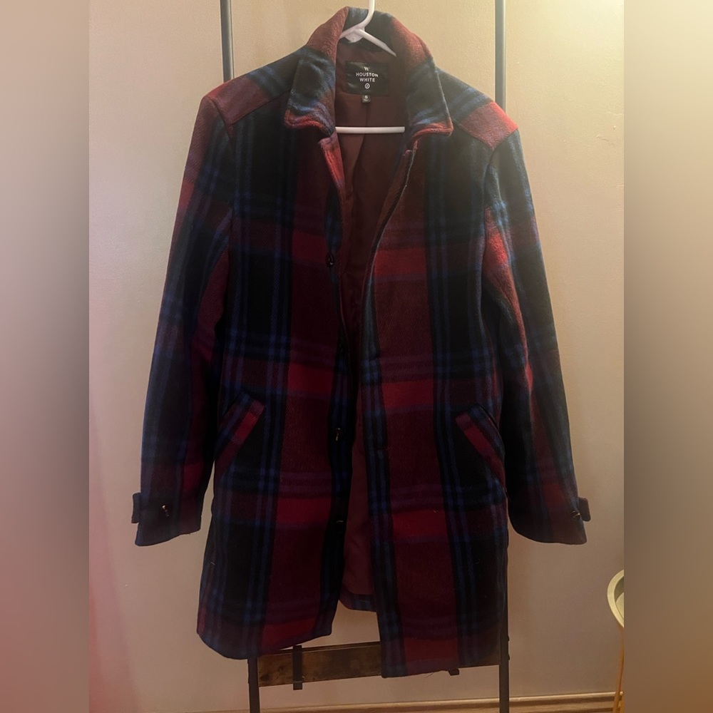 Stylish Plaid Pea Coat - Red and Blue